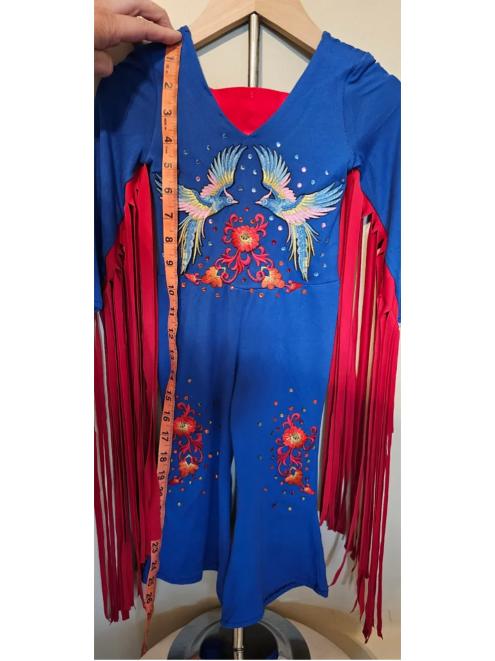 Toddler SweetP Jumpsuit 12-24 months Blue Red Phoenix Embroidery Fringe